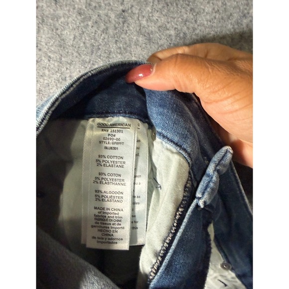 GOOD AMERICAN JEANS WOMEN 31 BLUE DISTRESSED THE GOOD FLARE DENIM STRETCH - Picture 6 of 7